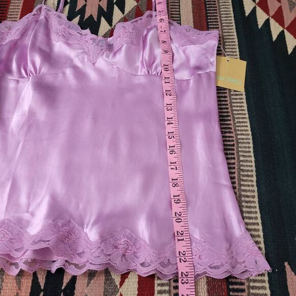 NWT Shu Shu Silk Lace Babydoll Camisole‎ Top Sz L Pink Silky Coquette Fairy Y2K - Picture 6 of 6